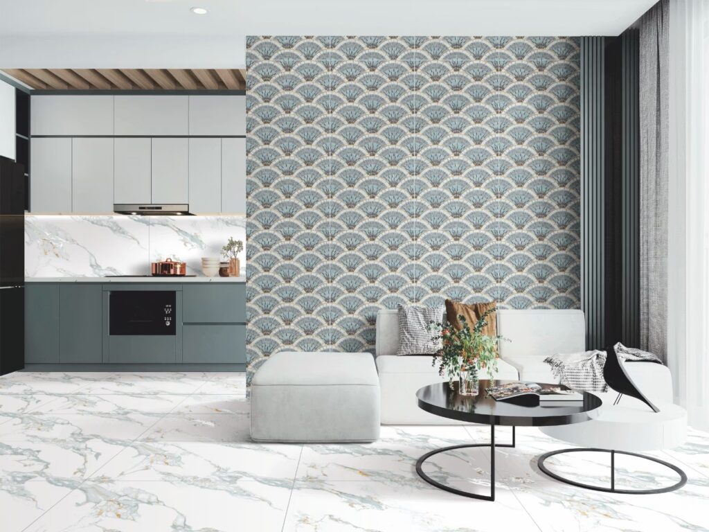 imperial calacatta endless carving turquoise jazz wallpaper 1